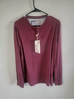Men’s American Threads Maroon Long Sleeve Henley Shirt Size L